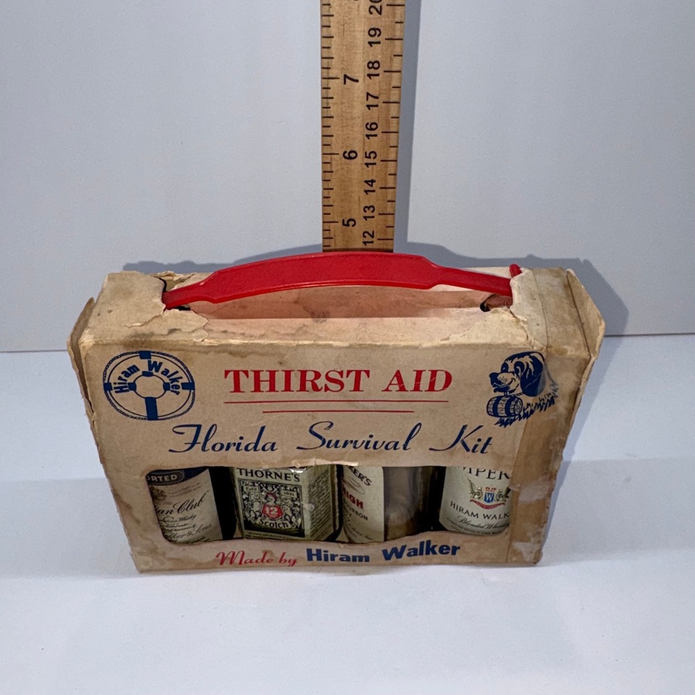 Vintage Florida Survival Kit Hiram Walker Empty Mini Bottle Set - Picture 9 of 14